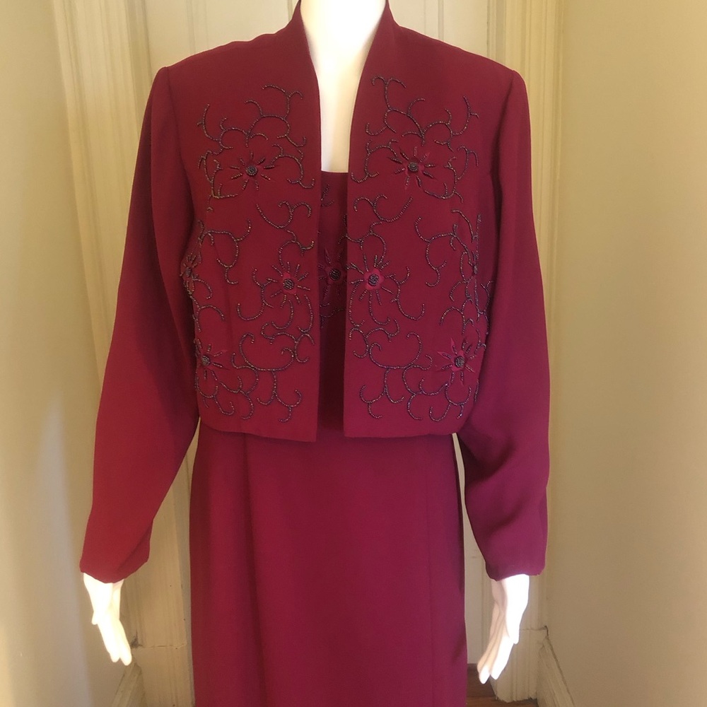 Vintage Burgundy Embellished Gown Set